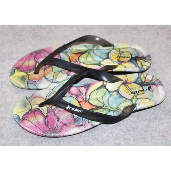 Rider Smoothie Sandals Floral Collen Wilcox Women's Black Flip Flops Size 10 US - Picture 2 of 8